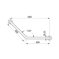 Barre d'appui coudée à 135° 5086P2 Ø25 mm, 400x400 mm, 2 points de fixation UltraPolish