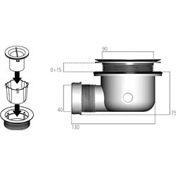 Bonde grise sans capot K936367 Ø 90 mm