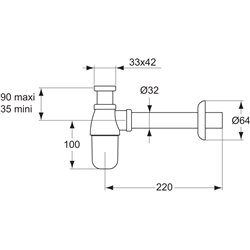 Siphon D5861AA sortie horizontale avec rosace coulissante