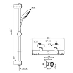 Ensemble de douche D0496AA Okyris thermostatique, barre 60 cm