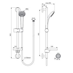 Ensemble de douche B9503AA Idealrain barre de douche 60 cm, douchette 3 jets
