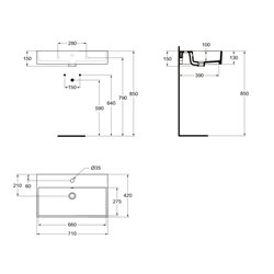 Lavabo Strada K078201 71x42 cm 1 trou central pour la robinetterie