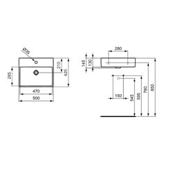 Lavabo Strada K077701 50x42 cm 1 trou central pour la robinetterie