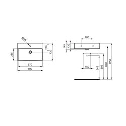 Lavabo Strada K077801 60x42 cm 1 trou central pour la robinetterie