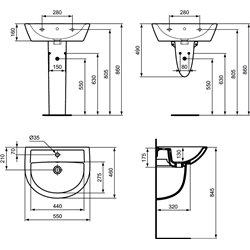 Lavabo Ulysse P125801 55x46 cm sans trop-plein