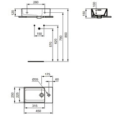 Lave-mains Extra T373401 45x25 cm version droite