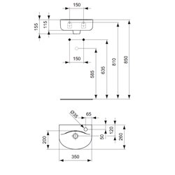 Lave-mains Arc Connect E791301 35x26 cm percé à droite