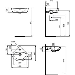 Lave-mains d'angle Ulysse E899701 34x34x44 cm simple