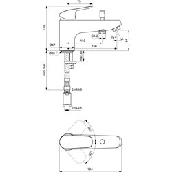 Mitigeur bain-douche monotrou D0578AA Okyris projection 156 mm