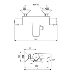 Mitigeur thermostatique bain-douche A6019AA Ceratherm 50 projection 173 mm