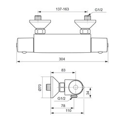 Mitigeur thermostatique douche A6370AA Ceratherm 50 saillie 110 mm