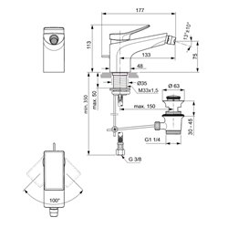 Mitigeur bidet monotrou BC760A5 Check gris magnétique, avec tirette et vidage bonde métal