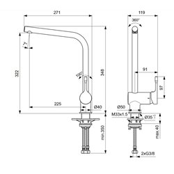 Mitigeur évier monotrou BC174AA Ceralook chrome, bec L tube orientable, H 348 mm
