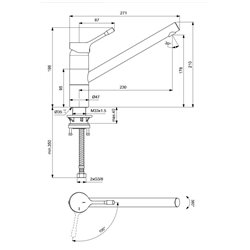 Mitigeur évier monotrou BC295AA Ceralook chrome, bec tube orientable, H 210 mm