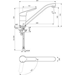 Mitigeur évier monotrou D0594AA Okyris bec orientable, H 172 mm
