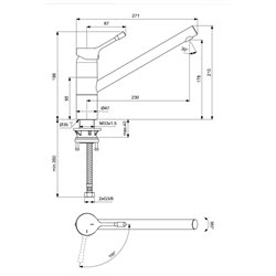 Mitigeur évier monotrou BC295GN Ceralook gris orage, bec tube orientable, H 210 mm