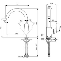 Mitigeur évier D0580AA Okyris bec haut orientable, H 296 mm
