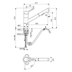 Mitigeur évier monotrou BC297GN Ceralook gris orage, bec tube orientable, jet multifonctions, H 215 mm