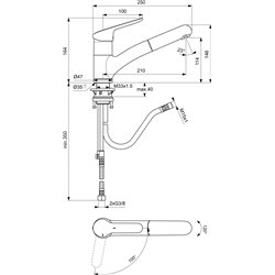 Mitigeur évier monotrou D0596AA Okyris bec orientable avec douchette, H 164 mm