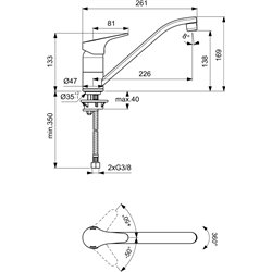 Mitigeur évier D0798AA Ulysse bec profilé, H 169 mm