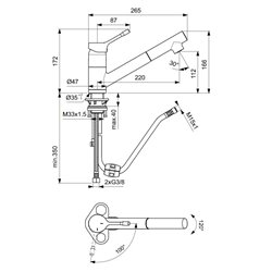Mitigeur évier monotrou BC294AA Ceralook bec tube orientable avec douchette extractible, H 166 mm