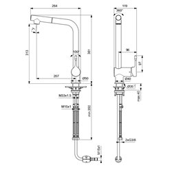 Mitigeur évier monotrou BC176AA Ceralook chrome, bec L tube orientable, 1 jet, H 361 mm