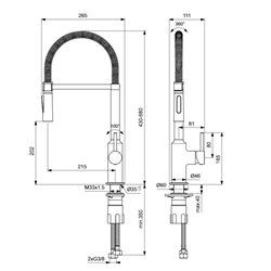 Mitigeur évier monotrou BC302AA Ceralook bec semi-pro, H 680 mm