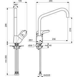 Mitigeur évier D0797AA Ulysse bec haut et orientable, H 286 mm