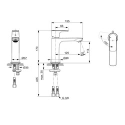 Mitigeur lavabo monotrou A7016AA Grande Connect Air sans tirette ni vidage