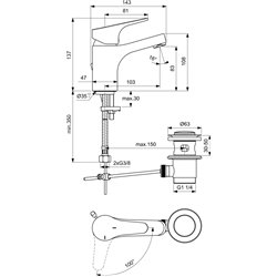Mitigeur lavabo D0790AA Ulysse avec tirette et vidage polypropylène