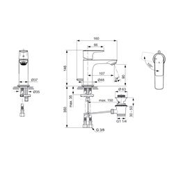 Mitigeur lavabo monotrou A7008A2 Connect Air or brossé, tirette et vidage bonde métal