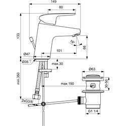 Mitigeur lavabo monotrou D0570AA Okyris avec tirette et bonde polypropylène