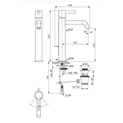 Mitigeur lavabo monotrou BC781AA Joy réhaussé, chrome, tirette et vidage bonde métal