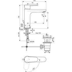 Mitigeur lavabo D2538U4 Kheops New noir mat, avec tirette et vidage polypropylène