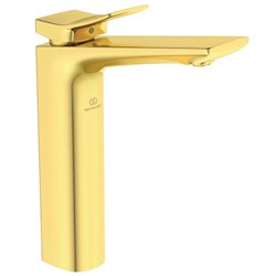 Mitigeur lavabo monotrou BC757A2 Check réhaussé, or brossé, tirette et vidage bonde métal