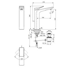 Mitigeur lavabo monotrou BC757A2 Check réhaussé, or brossé, tirette et vidage bonde métal