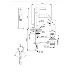 Mitigeur lavabo monotrou BC775A2 Joy or brossé, tirette et vidage bonde métal