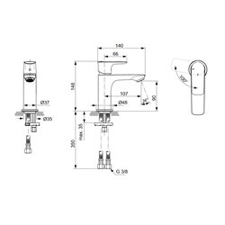 Mitigeur lavabo monotrou A7011A5 Connect Air gris magnétique, sans tirette ni vidage