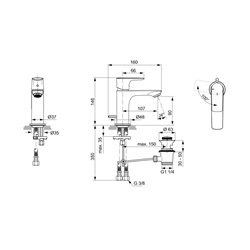 Mitigeur lavabo monotrou A7008AA Connect Air chrome, tirette et vidage bonde métal