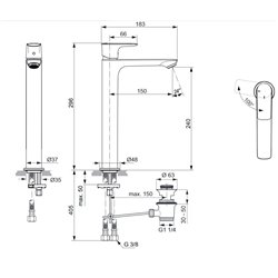 Mitigeur lavabo monotrou A7026AA Connect Air réhaussé tirette et vidage bonde métal