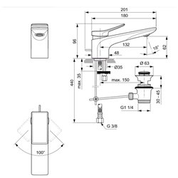 Mitigeur lavabo monotrou BC753AA Check chrome, tirette et vidage bonde métal