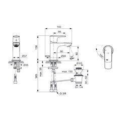 Mitigeur lavabo monotrou A7017GN Piccolo Connect Air gris orage, tirette et vidage bonde métal