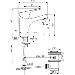 Mitigeur lavabo D0792AA Ulysse avec tirette et vidage polypropylène