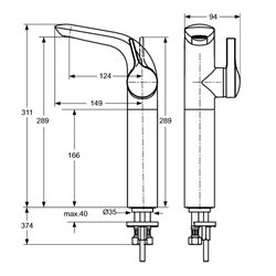Mitigeur lavabo monotrou A4266AA Melange réhaussé vidage bonde métal