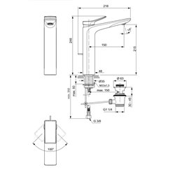 Mitigeur lavabo monotrou BC757A5 Check réhaussé, gris magnétique, tirette et vidage bonde métal