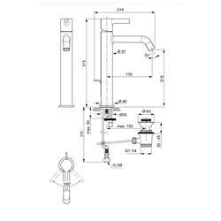 Mitigeur lavabo monotrou BC781A2 Joy réhaussé, or brossé, tirette et vidage bonde métal
