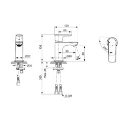 Mitigeur lavabo monotrou A7019GN Piccolo Connect Air gris orage, sans tirette ni vidage