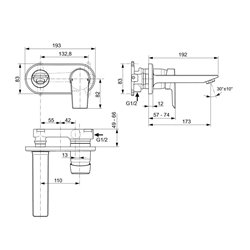 Mitigeur lavabo A6578AA Tesi mural, saillie 173 mm, avec corps à encastrer