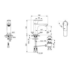 Mitigeur lavabo monotrou A7008GN Connect Air gris orage, tirette et vidage bonde métal