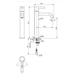 Mitigeur lavabo monotrou BC782A2 Joy réhaussé, or brossé, sans tirette ni vidage